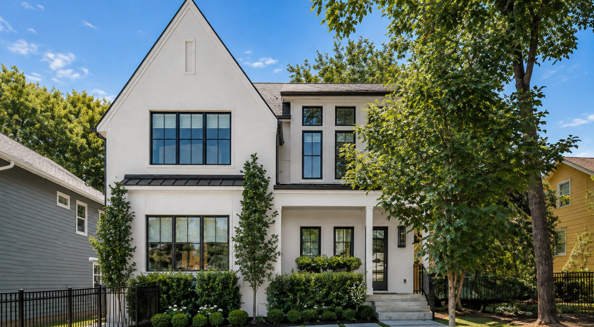 Modern luxury home with black-framed windows and landscaped front yard | Riley King real estate portfolio
